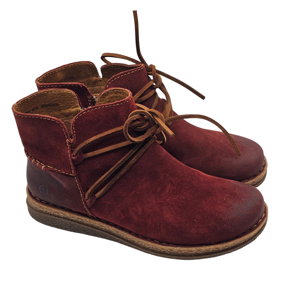 Born Calyn Suede Leather Ankle Boots 9M Dark Red Boho Gorpcore Distressed Casual